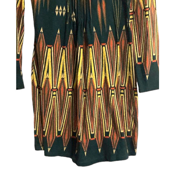 HUNTER Green & Gold Pattern V Neck Dress - Large - Picture 4 of 7